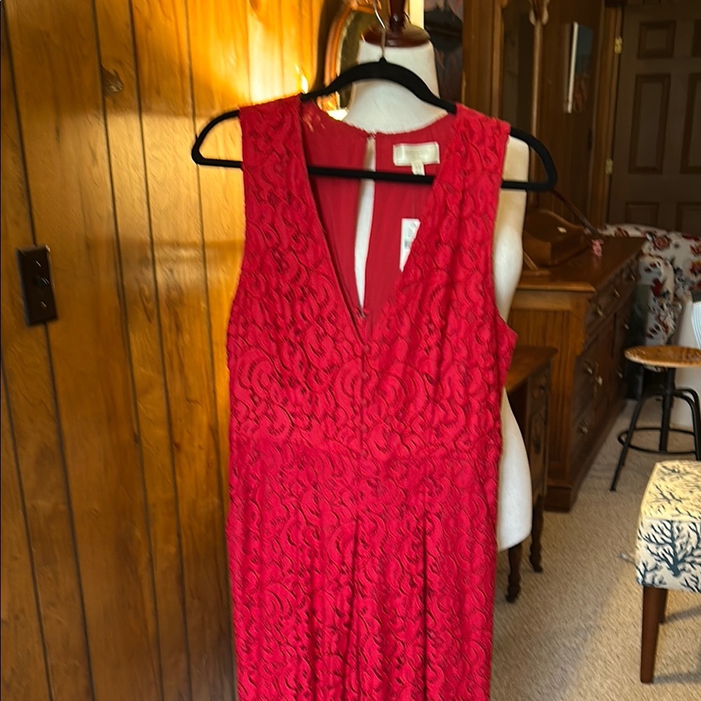 Anthropologie Red Lace Pant Jumpsuit